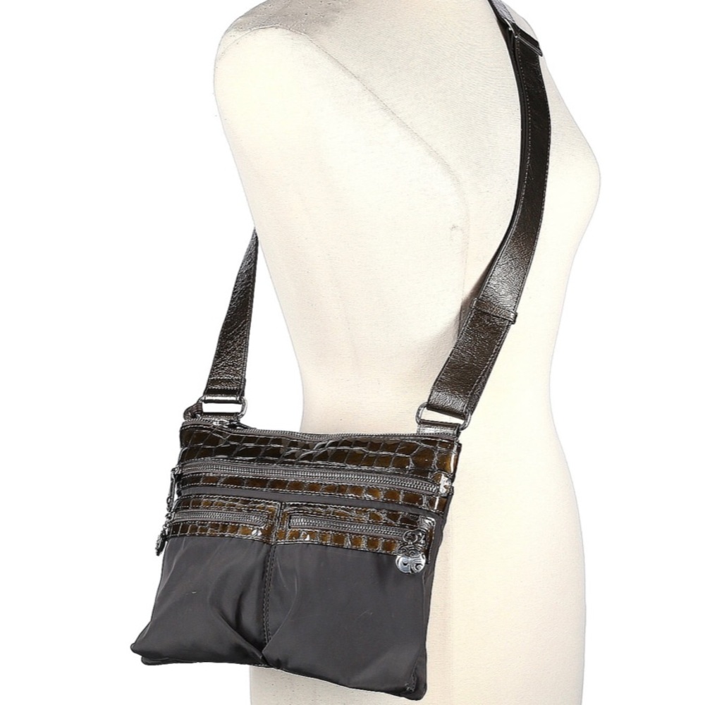 BRIGHTON Brown Leather and Nylon Crossbody Bag and Dustbag